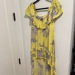 Off Shoulder Floral Yellow Maxi